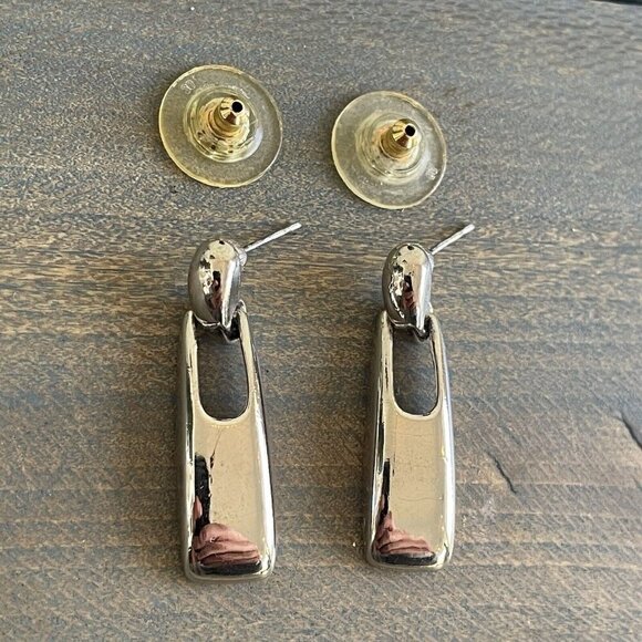 Vintage Silver Classy Zipper Pull Look Fashion Dangle Earrings (D6) - Picture 2 of 4